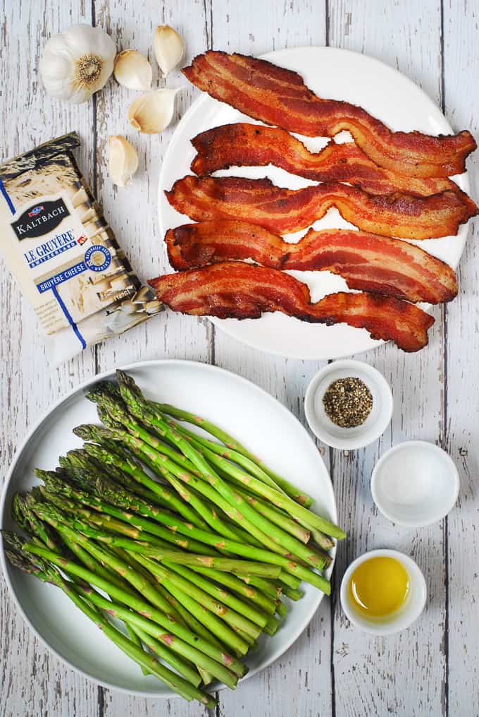 Cheesy Baked Asparagus with Gruyere cheese, Garlic, and Bacon